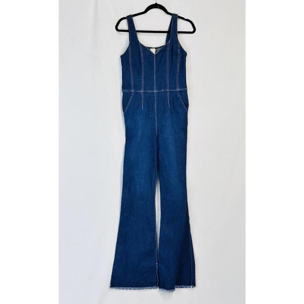 Jessica Simpson Sz 26 Denim Jumpsuit Flare Leg Retro 70s Boho‎ Coquette